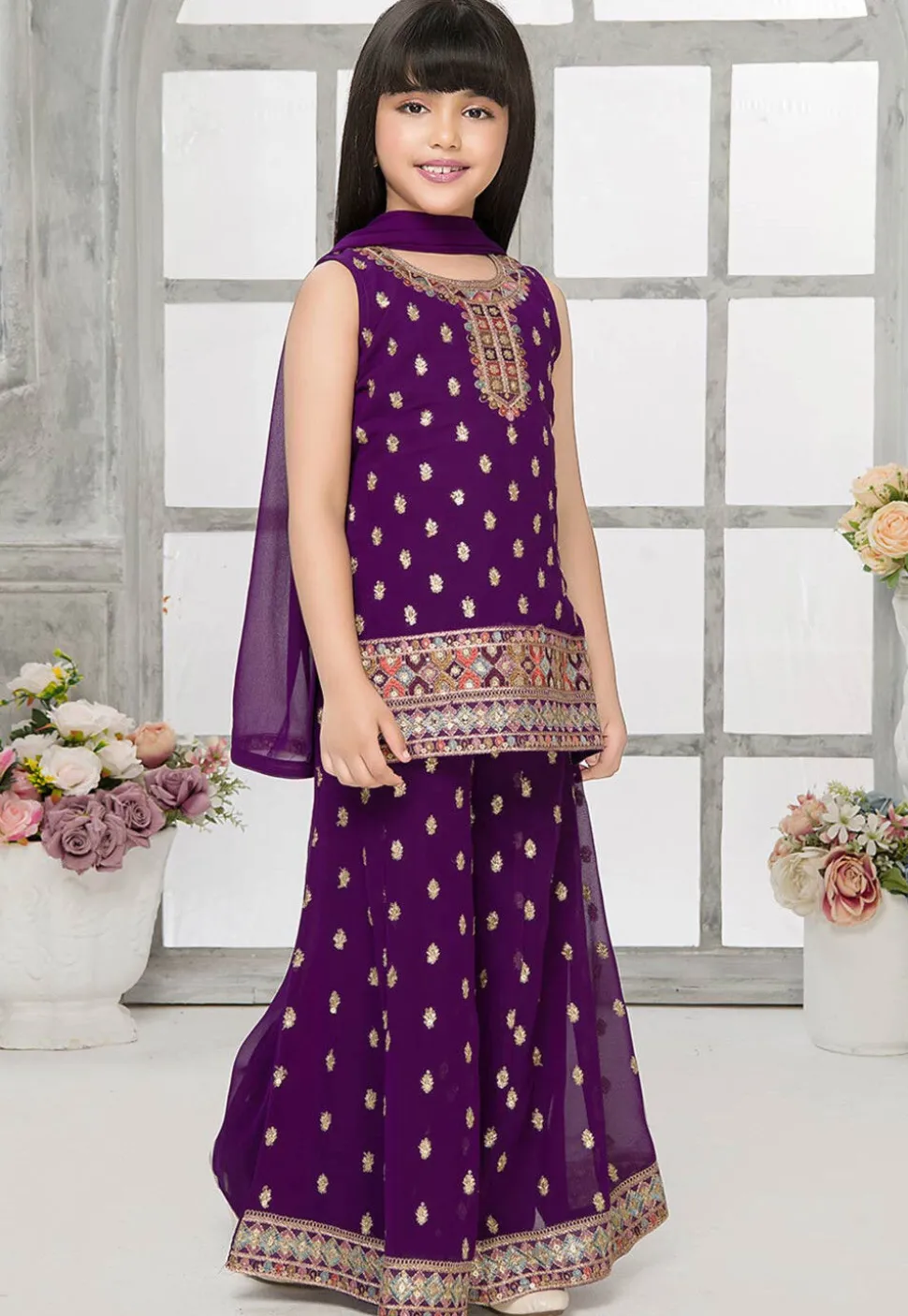 Embroidered Georgette Pakistani Suit in Purple
