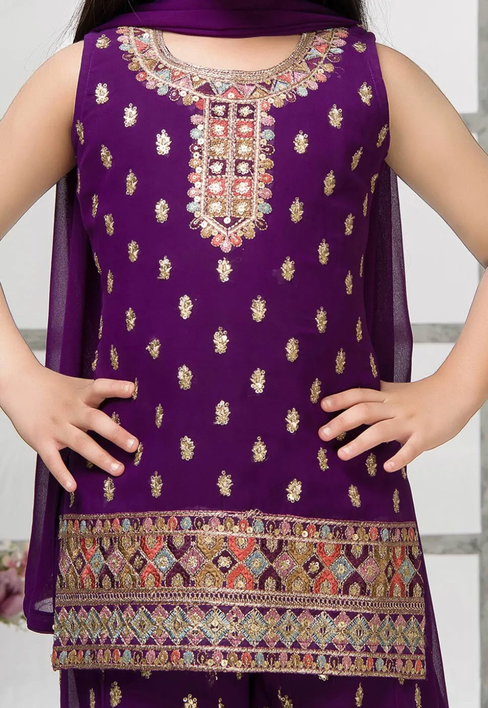 Embroidered Georgette Pakistani Suit in Purple
