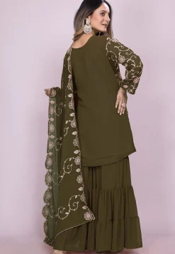 Embroidered Georgette Pakistani Suit in Olive Green