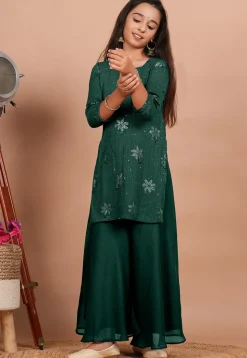 Embroidered Georgette Pakistani Suit in Dark Green