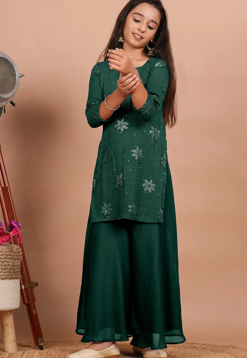 Embroidered Georgette Pakistani Suit in Dark Green