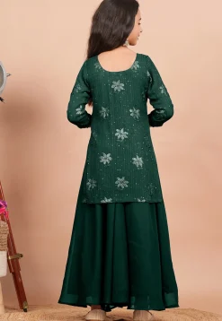 Embroidered Georgette Pakistani Suit in Dark Green