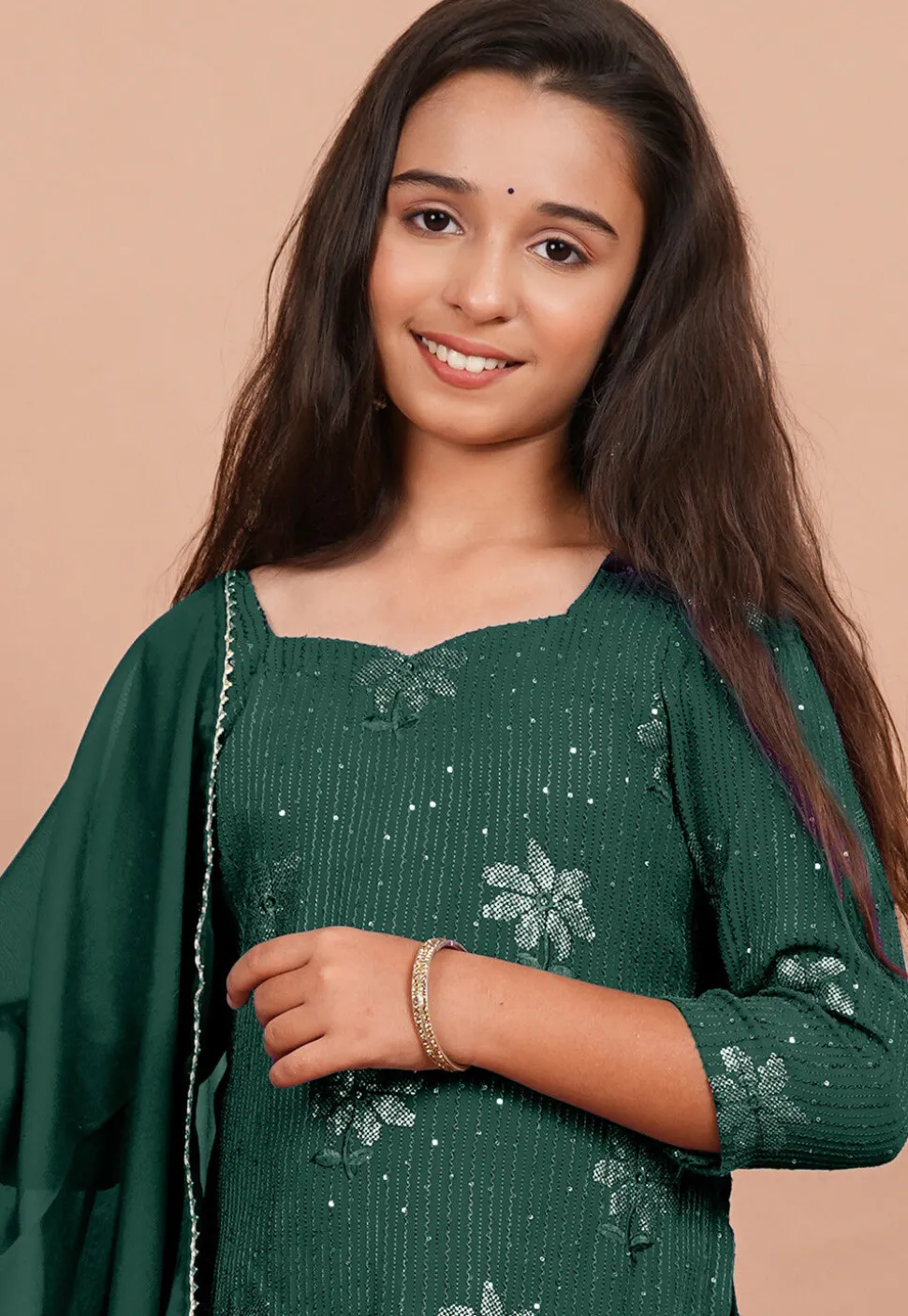 Embroidered Georgette Pakistani Suit in Dark Green