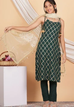 Embroidered Georgette Pakistani Suit in Dark Green