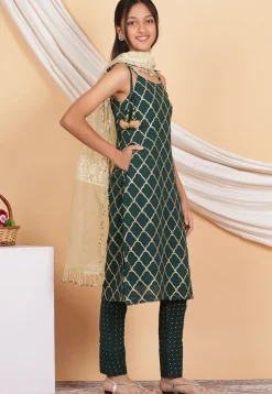 Embroidered Georgette Pakistani Suit in Dark Green