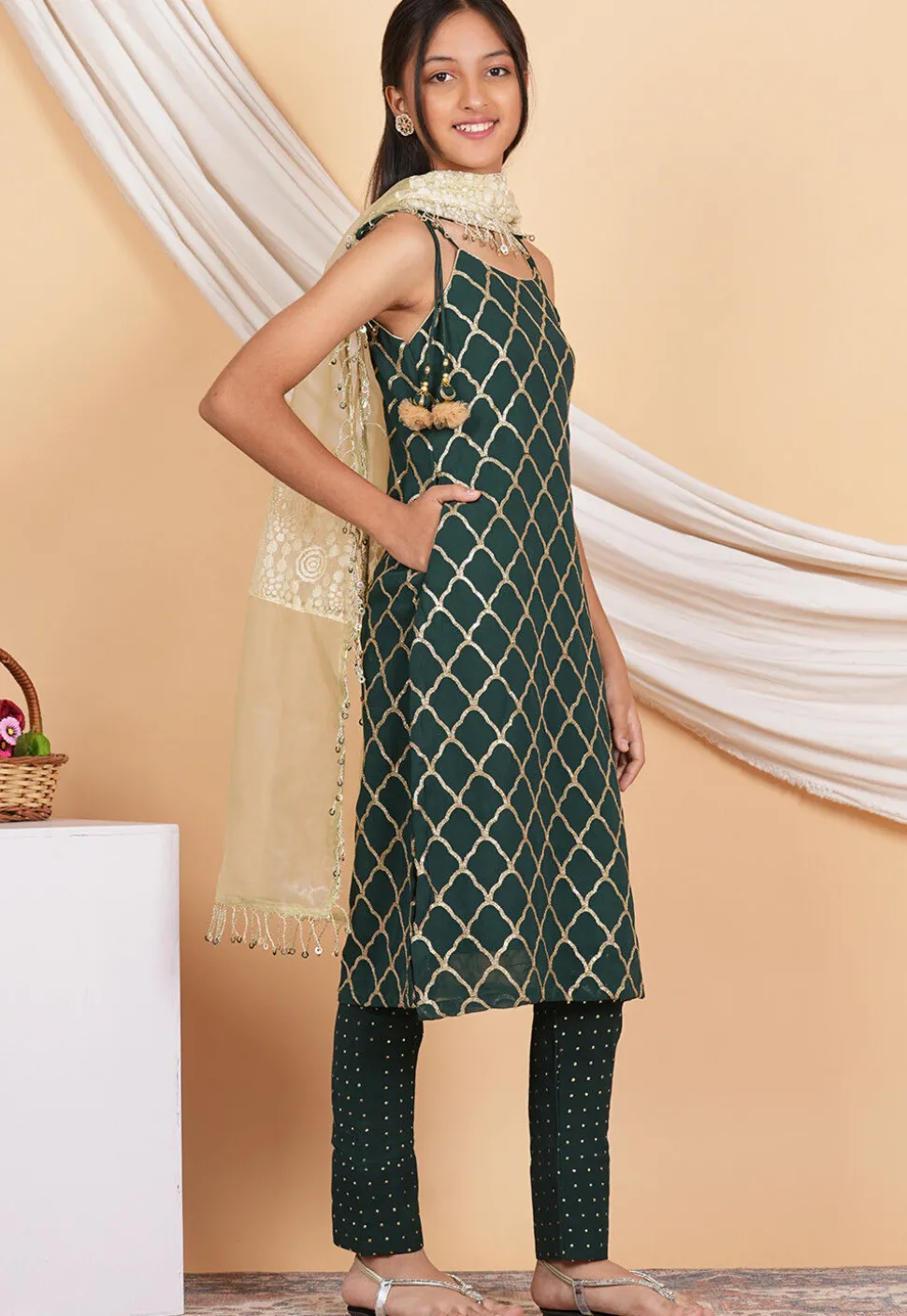 Embroidered Georgette Pakistani Suit in Dark Green