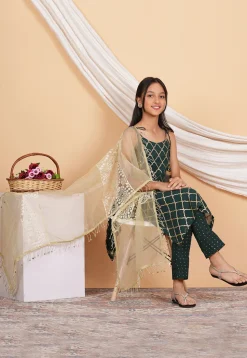 Embroidered Georgette Pakistani Suit in Dark Green