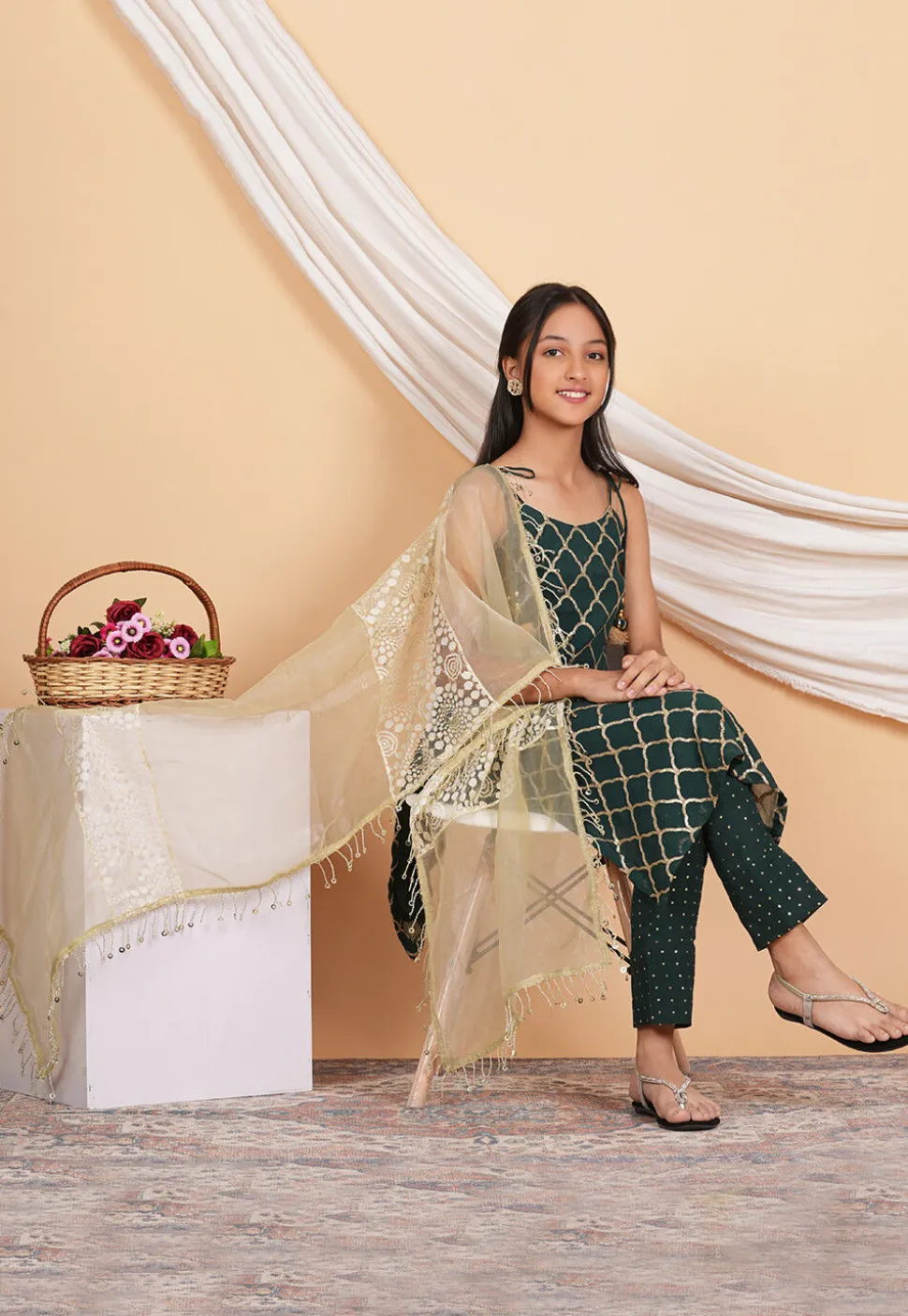 Embroidered Georgette Pakistani Suit in Dark Green