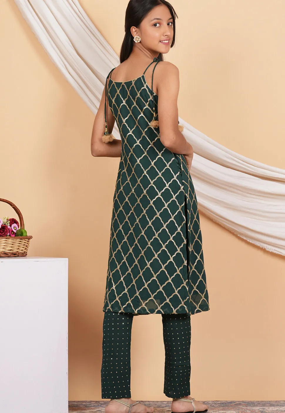 Embroidered Georgette Pakistani Suit in Dark Green