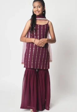 Embroidered Georgette Pakistani Suit in Wine
