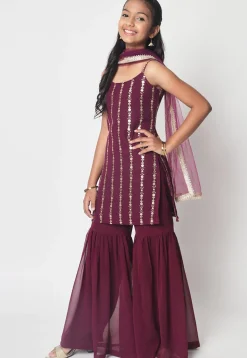 Embroidered Georgette Pakistani Suit in Wine
