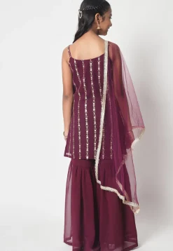 Embroidered Georgette Pakistani Suit in Wine