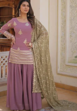 Embroidered Georgette Pakistani Suit in Purple