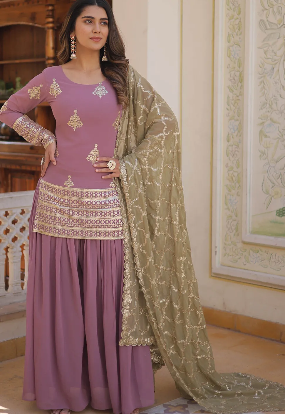 Embroidered Georgette Pakistani Suit in Purple