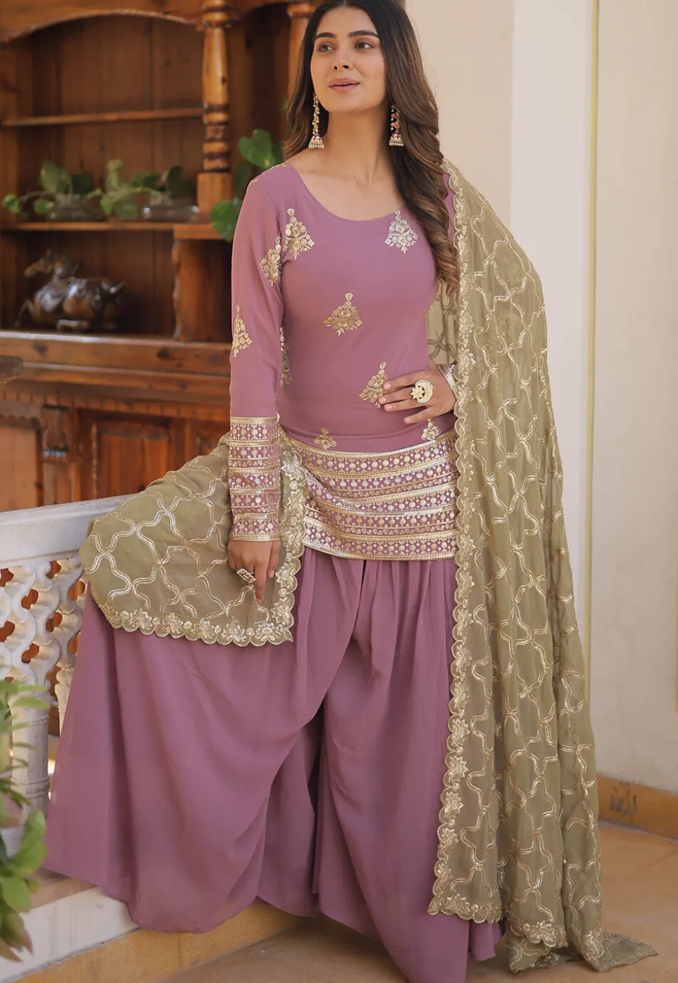 Embroidered Georgette Pakistani Suit in Purple