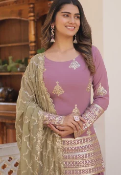 Embroidered Georgette Pakistani Suit in Purple