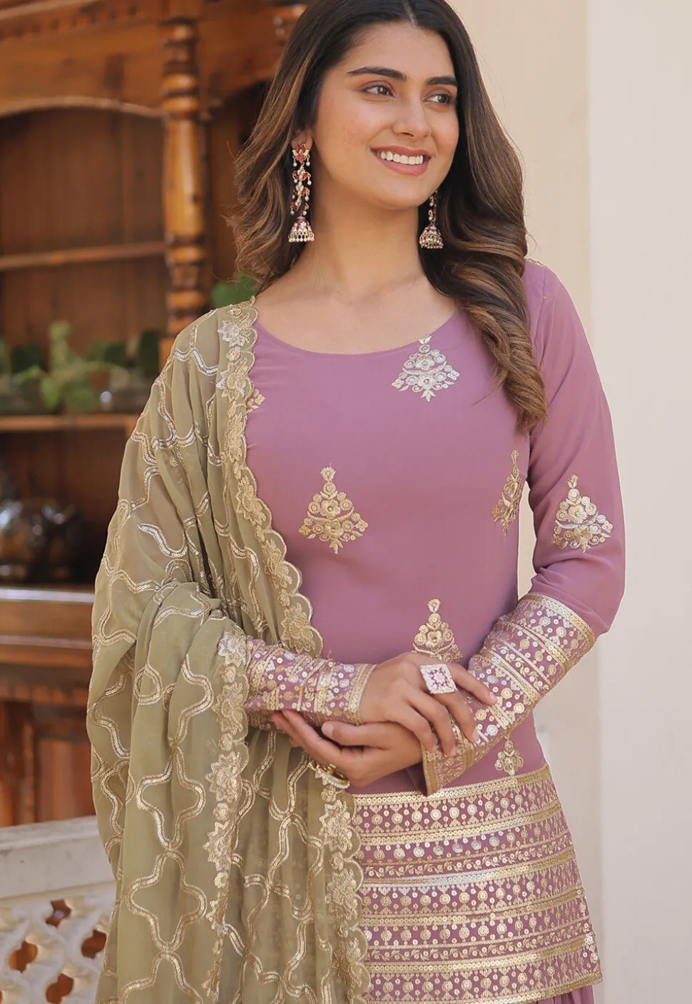 Embroidered Georgette Pakistani Suit in Purple