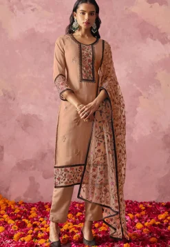 Embroidered Georgette Pakistani Suit in Peach