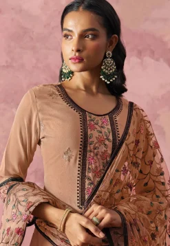 Embroidered Georgette Pakistani Suit in Peach
