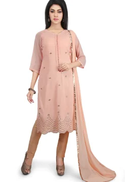 Embroidered Georgette Pakistani Suit in Peach