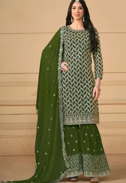 Embroidered Georgette Pakistani Suit in Green