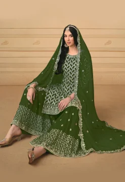 Embroidered Georgette Pakistani Suit in Green