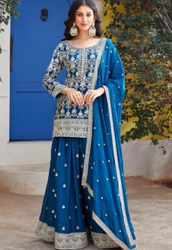 Embroidered Georgette Pakistani Suit in Blue