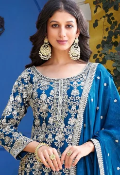 Embroidered Georgette Pakistani Suit in Blue