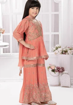 Embroidered Georgette Pakistani Suit in Peach