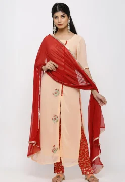 Embroidered Georgette Pakistani Suit in Peach