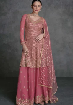 Embroidered Georgette Pakistani Suit in Pink
