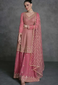 Embroidered Georgette Pakistani Suit in Pink