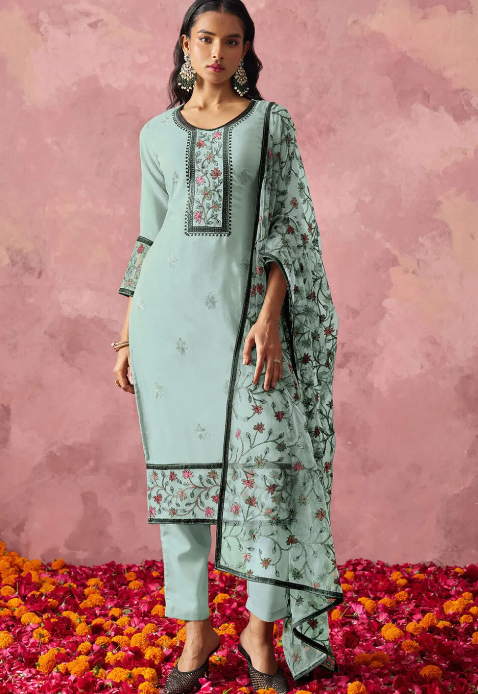 Embroidered Georgette Pakistani Suit in Blue