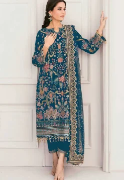 Embroidered Georgette Pakistani Suit in Teal Blue