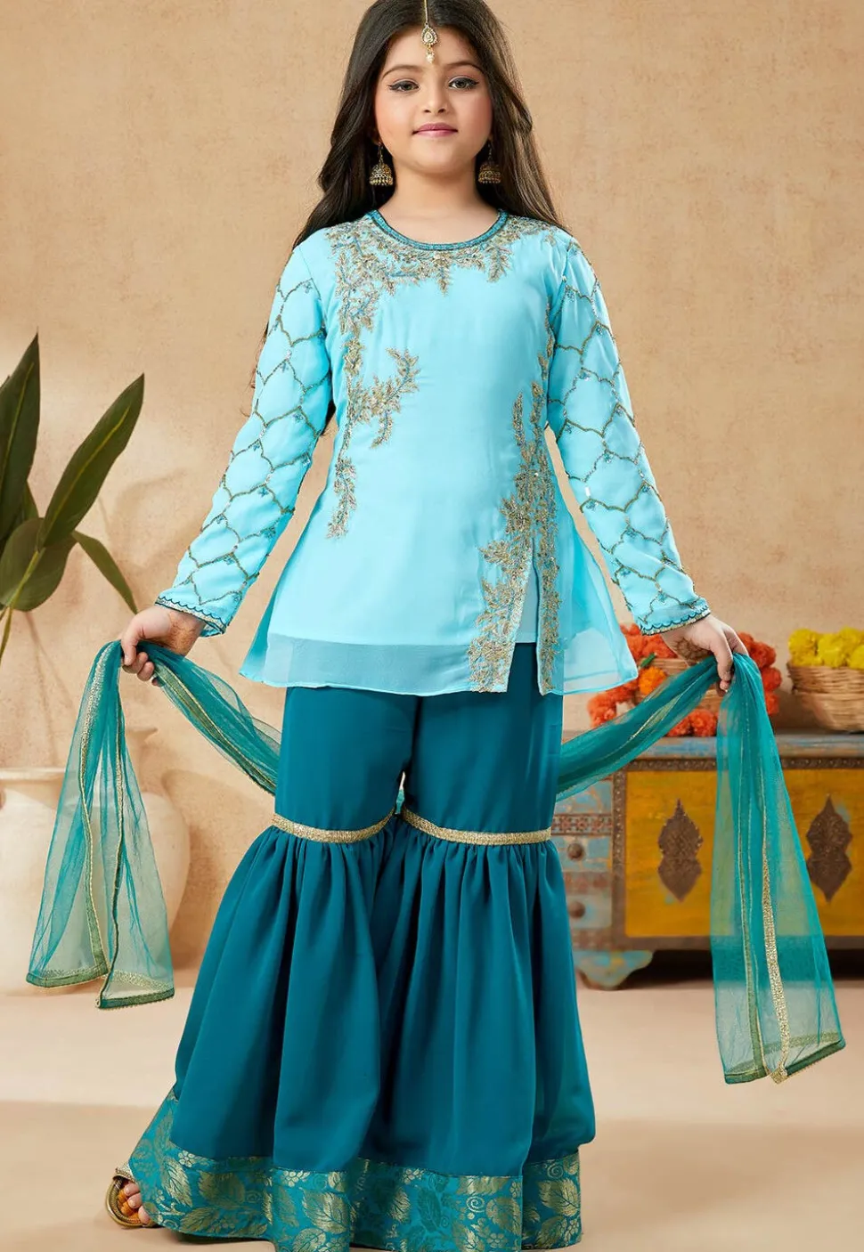Embroidered Georgette Pakistani Suit in Sky Blue