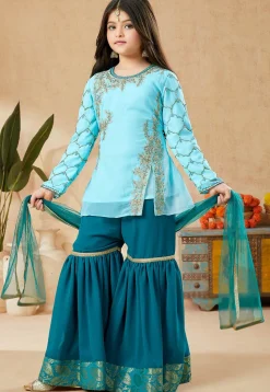 Embroidered Georgette Pakistani Suit in Sky Blue