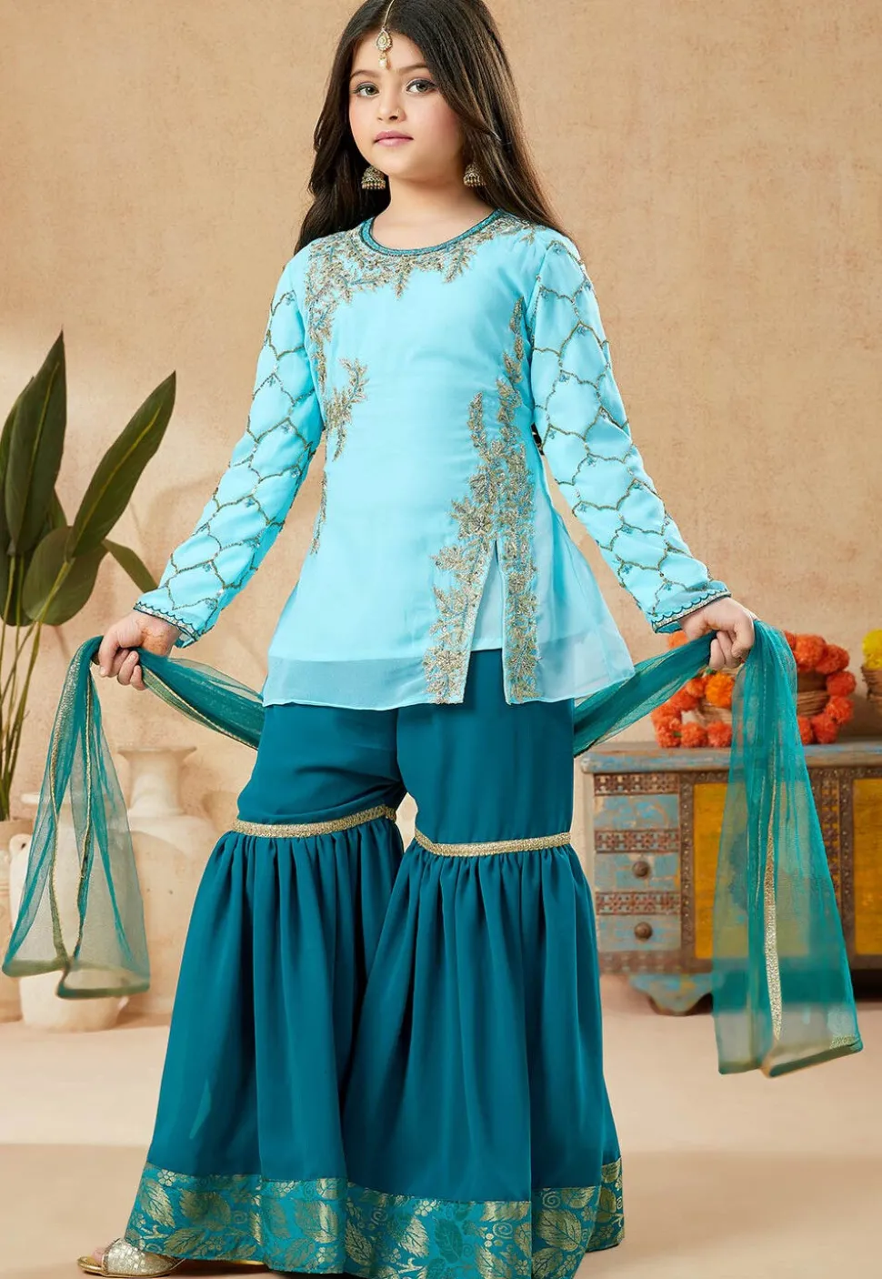Embroidered Georgette Pakistani Suit in Sky Blue