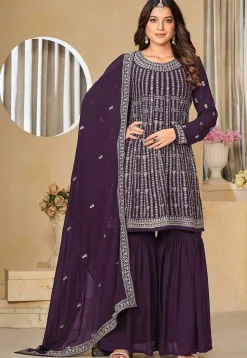 Embroidered Georgette Pakistani Suit in Dark Purple