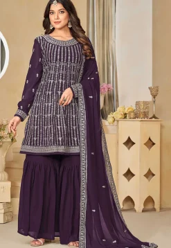 Embroidered Georgette Pakistani Suit in Dark Purple