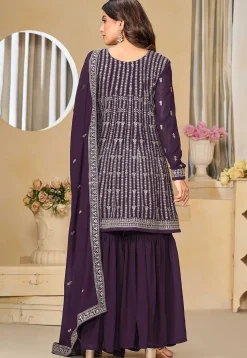 Embroidered Georgette Pakistani Suit in Dark Purple