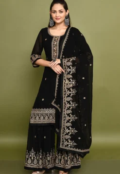 Embroidered Georgette Pakistani Suit in Black