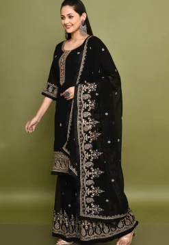 Embroidered Georgette Pakistani Suit in Black