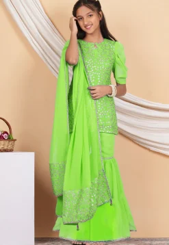 Embroidered Georgette Pakistani Suit in Neon Green