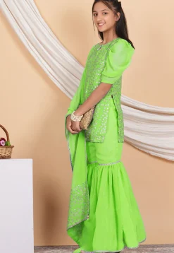 Embroidered Georgette Pakistani Suit in Neon Green