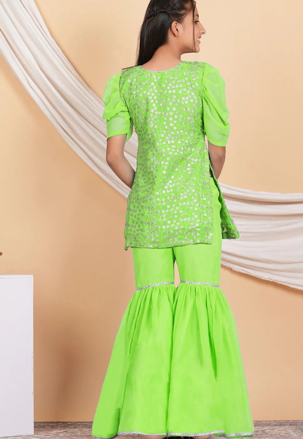 Embroidered Georgette Pakistani Suit in Neon Green