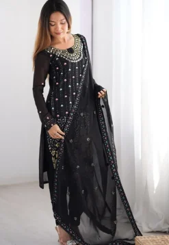 Embroidered Georgette Pakistani Suit in Black