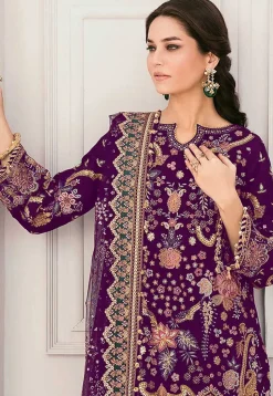 Embroidered Georgette Pakistani Suit in Purple