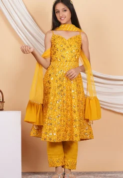 Embroidered Georgette Pakistani Suit in Mustard