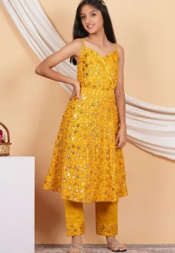 Embroidered Georgette Pakistani Suit in Mustard