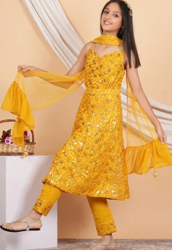 Embroidered Georgette Pakistani Suit in Mustard
